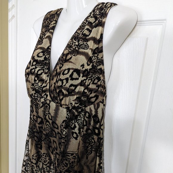 Frank Lyman Design Black/Tan/Bronze Halter Criss-Cross Back Butterfly Dress - 10 - Picture 5 of 12